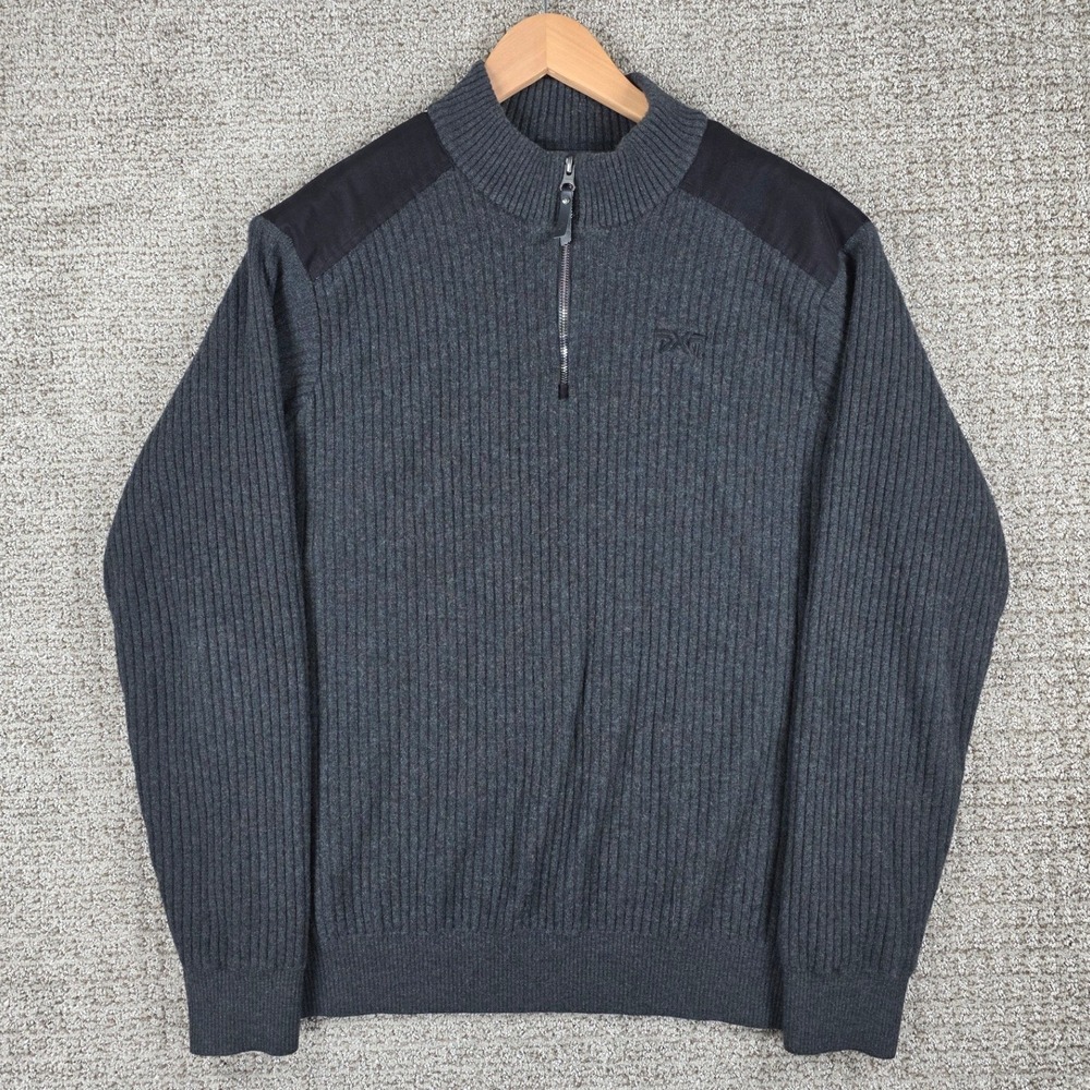 PXG Mens XL Gray Ribbed‎ Wool 1/4 Zip Pullover Sweater Shell Windbreaker
